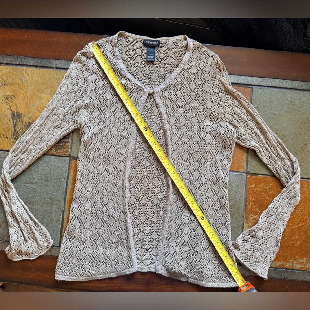 Lane Bryant 18/20 brown khaki eyelet open kimono blazer sweater luxury office